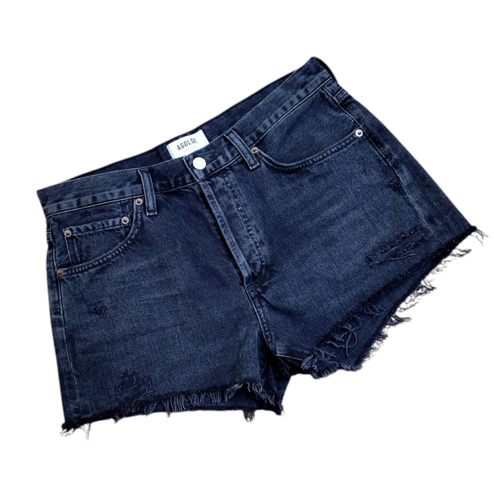 AGOLDE Parker Distressed Raw Hem Vintage Wash Black Denim Jean Shorts 28 - Picture 4 of 14